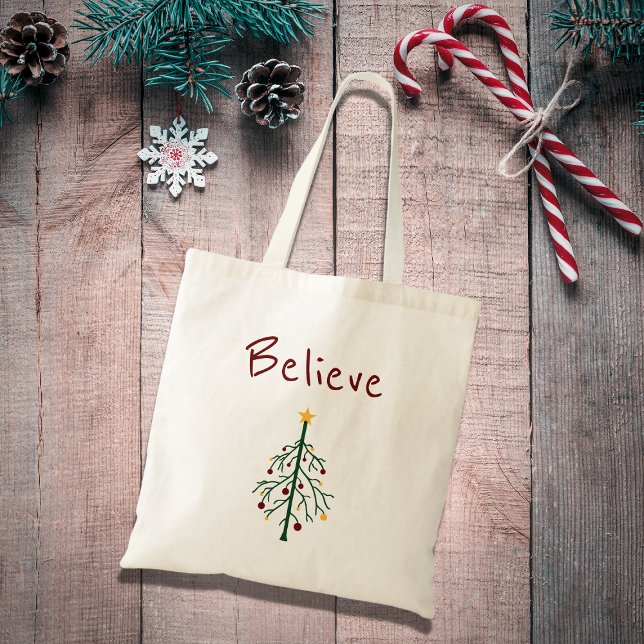Tote Bag Noël Arbre fête croire Père Noël (Créateur téléchargé)