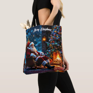 Tote Bag Noël arbre vacances hiver art mignon Père Noël