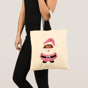 Tote Bag Noël au Père Noël afro-américain rose mignon