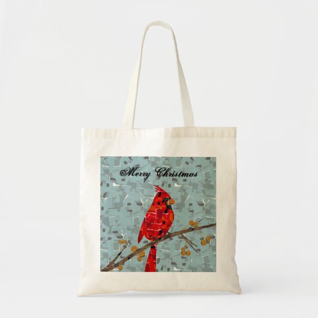 Tote Bag Noël Cardinal oiseau collage (Devant)