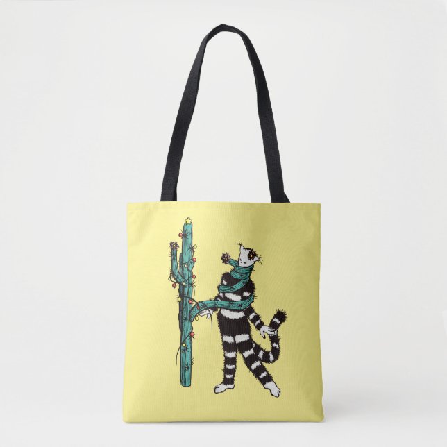 Tote Bag Noël Chat Et Cactus Étranges Noël (Devant)