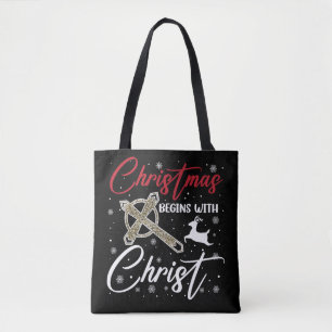 Tote Bag Noël commence avec le Christ Xmas chrétien