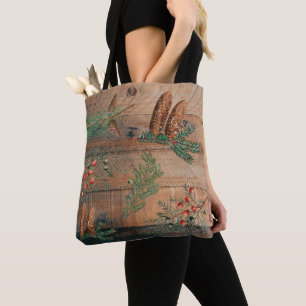 Tote Bag Noël Conifères rustiques Bois de pin