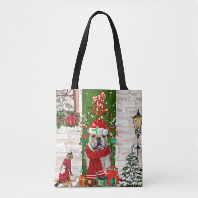 Tote Bag Noël de Bulldog anglais (Devant)