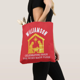 Tote Bag Noël de famille de la Nativité scintillante chréti