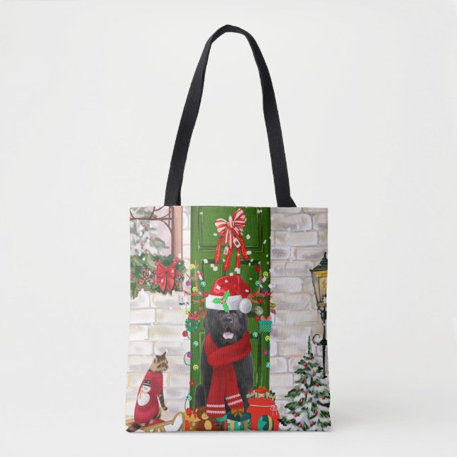 Tote Bag Noël du chien de Terre-Neuve (Devant)