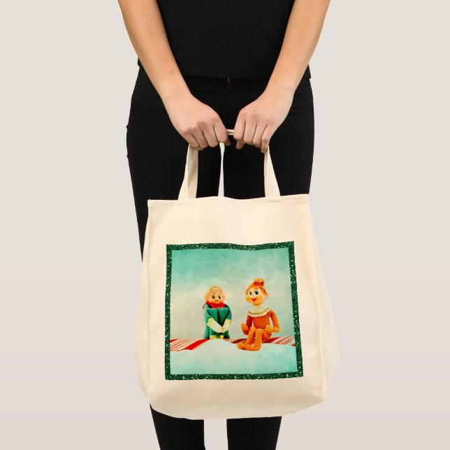 Tote Bag Noël Elf Première Date avec cadre de Parties scint (Devant (produit))