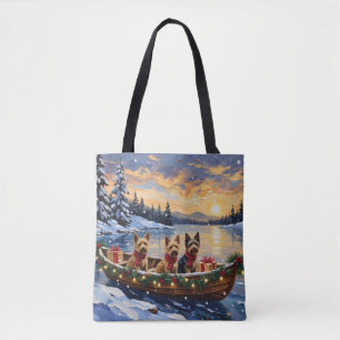 Tote Bag Noël en bateau avec Terrier Australien Fêtes