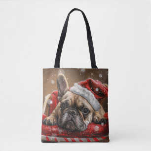 Tote Bag Noël Festif Bouledogue Français