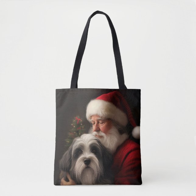 Tote Bag Noël festif du Père Noël du Terrier tibétain (Devant)