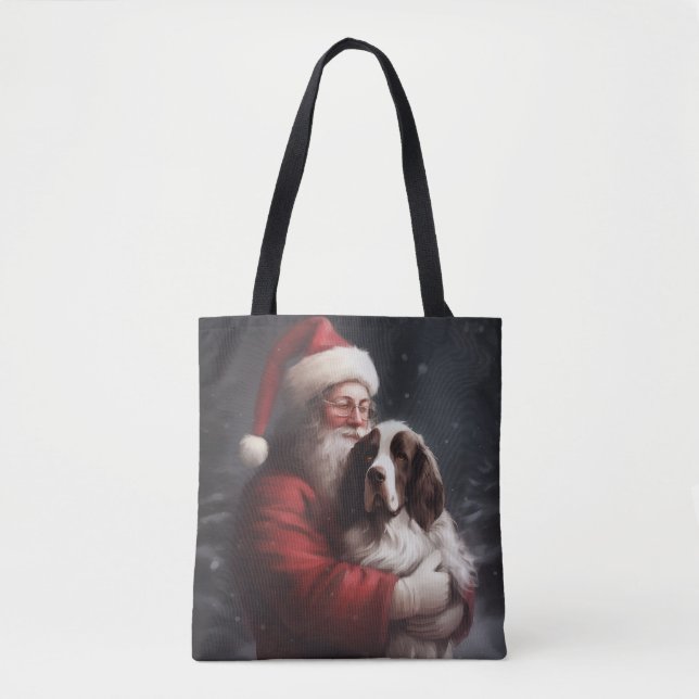 Tote Bag Noël festif Springer Spaniel Santa Claus (Devant)