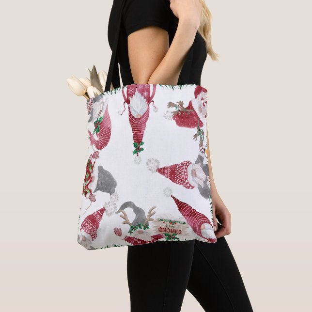 Tote Bag Noël Gnomes Aquarelle Whimsical Scandinave (De près)