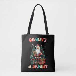 Tote Bag Noël Groovy Et Lumineux Santa Fête Rétro