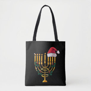 Tote Bag Noël Hanukkah Juif Père Noël Menorah