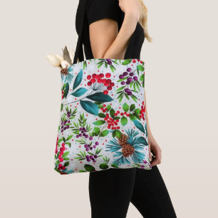 Tote Bag Noël hiver Bois Nature Holly Berry Pinecones