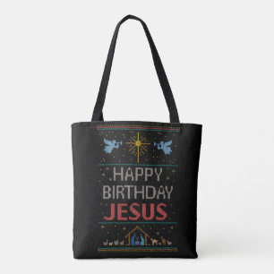Tote Bag Noël Joyeux anniversaire Jésus ROUGE Religieux
