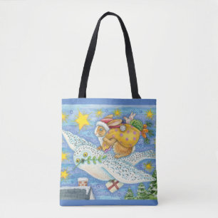 Tote Bag Noël mignon avec lapin comme Père Noël sur Hibou