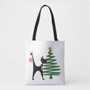 Tote Bag Noël Moderne du Milieu du Siècle 1950 Chat Atomiqu