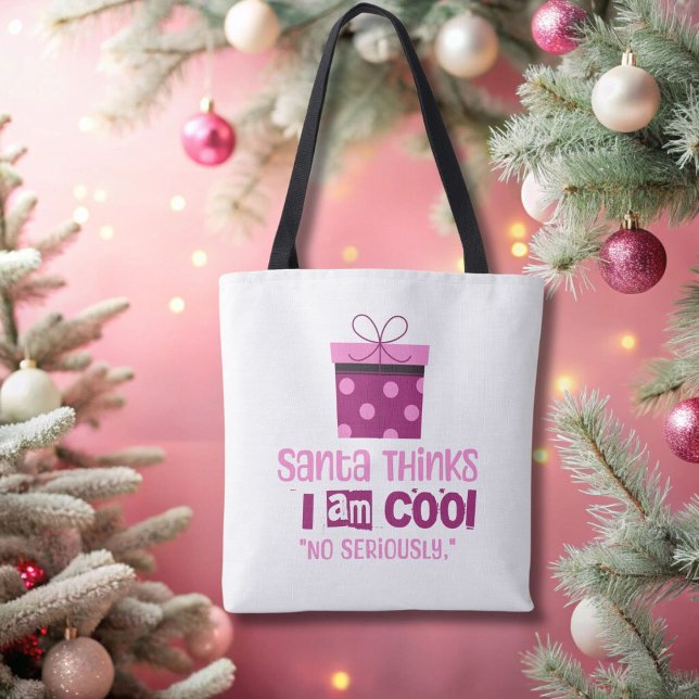 Tote Bag Noël Père Noël pense ... Fourre-tout rose et bourg (Créateur téléchargé)