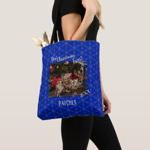 Tote Bag Noël Personnalisé Animaux de Compagnie Photo Blue 