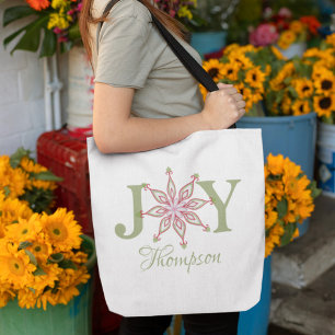 Tote Bag Noël Red Green Festive Fête Joie Typographie