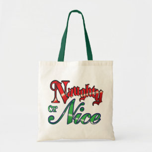 Tote Bag Noël Rétro, Mauvais ou Bien Lettres Rouges Vertes