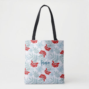 Tote Bag Noël, Rowan, rouge, blanc, flocons de neige