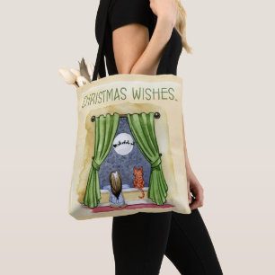 Tote Bag Noël Souhaite Mignonne Enfant & Kitty Chat Noël