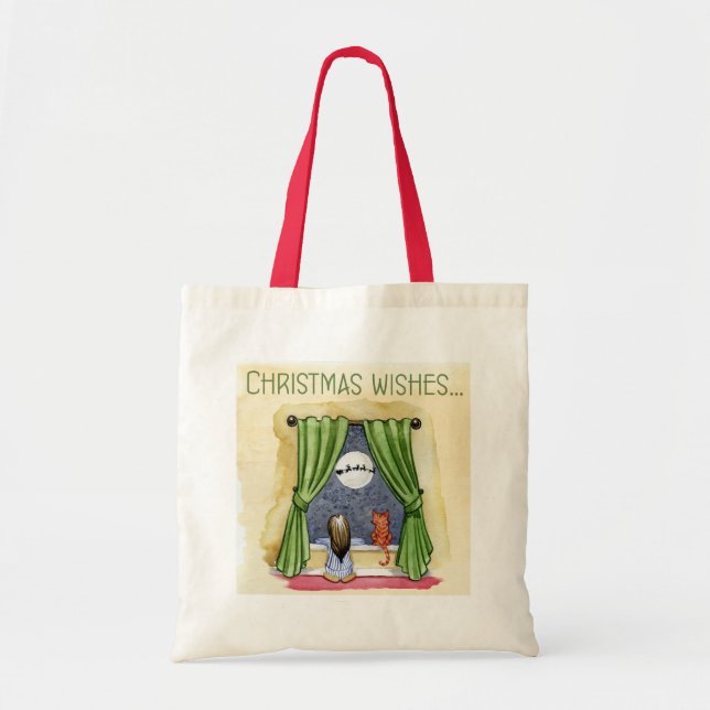 Tote Bag Noël Souhaite Mignonne Enfant & Kitty Chat Noël (Devant)