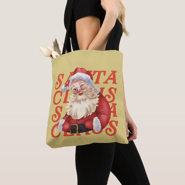 Tote Bag Noël traditionnel du Père Noël Rouge moutarde Noël (De près)