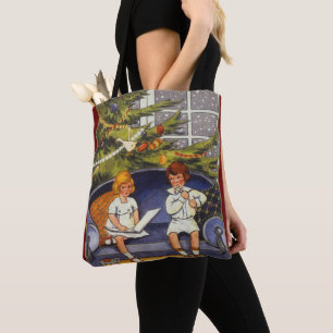 Tote Bag Noël vintage, enfants assis sur un canapé
