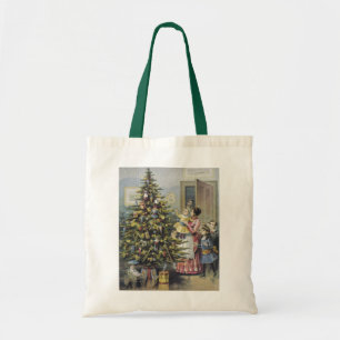 Tote Bag Noël vintage, famille victorienne autour de l'arbr