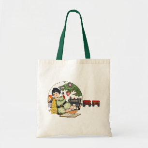 Tote Bag Noël vintage, garçon heureux jouant avec des jouet