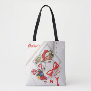 Tote Bag Noël vintage, Père Noël avec Sucres de canne