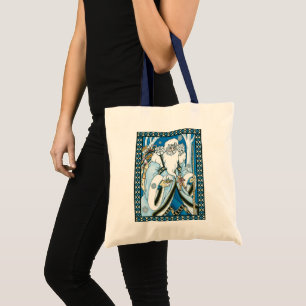 Tote Bag Noël vintage, Père Noël bleu avec boule à neige