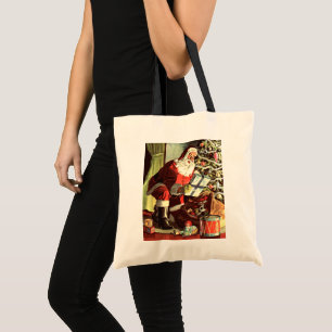 Tote Bag Noël vintage, Père Noël rétro avec présents