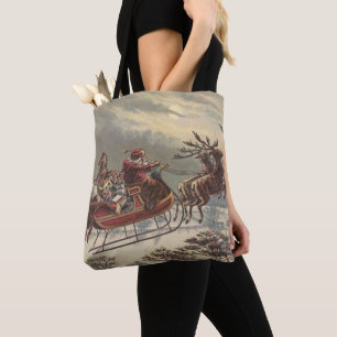 Tote Bag Noël vintage, Père Noël victorien à Sleigh