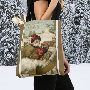 Tote Bag Noël vintage, Père Noël victorien à Sleigh