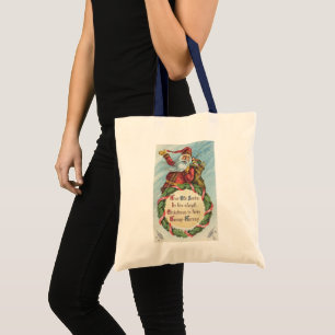 Tote Bag Noël vintage, Père Noël victorien sur couronne