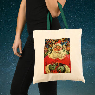Tote Bag Noël Vintage Santa Claus à Sleigh avec jouets