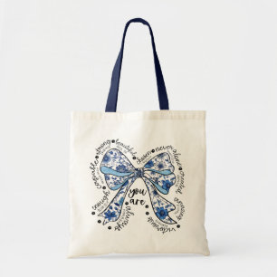 Tote Bag Nœud papillon en chinoiserie bleu floral positif 