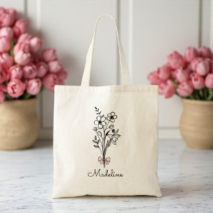 Tote Bag Nœud Rose Floral Personnalisé Pour Demoiselle d'Ho