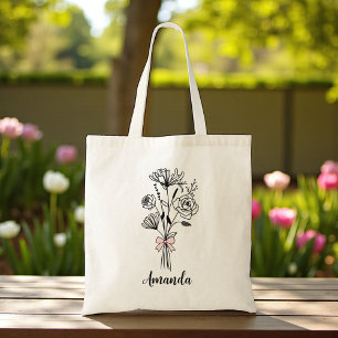 Tote Bag Nœud rose floral personnalisé pour elle