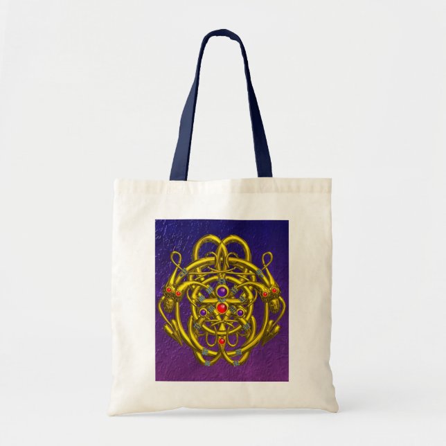 TOTE BAG NOEUDS CELTIQUES D'OR AVEC DRAGONS DOUCES (Devant)