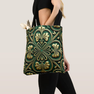 TOTE BAG NOEUDS CELTIQUES IRLANDAIS VERTS ET OR