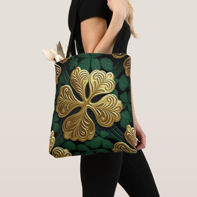 TOTE BAG NOEUDS CELTIQUES IRLANDAIS VERTS ET OR (De près)