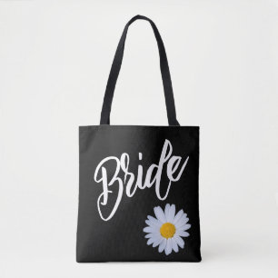Tote Bag Noir avec mariée de marguerite blanche