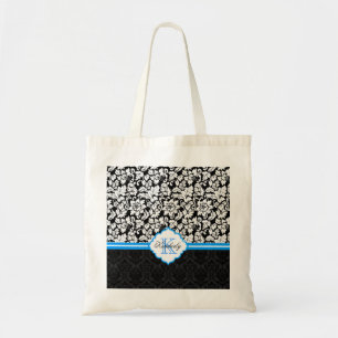 Tote Bag Noir Blanc & Bleu Vintage Damas florales