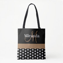Noir Blanc Brown Monogramme Pois de script