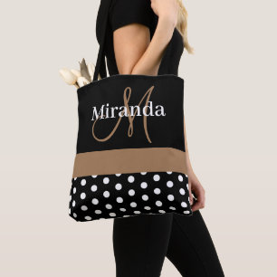 Tote Bag Noir Blanc Brown Monogramme Pois de script